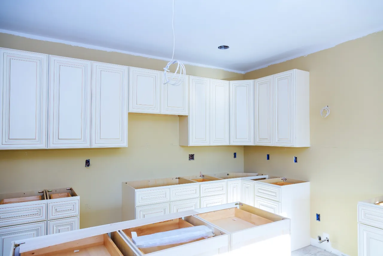 Kitchen cabinets and island drawers in a Connecticut home