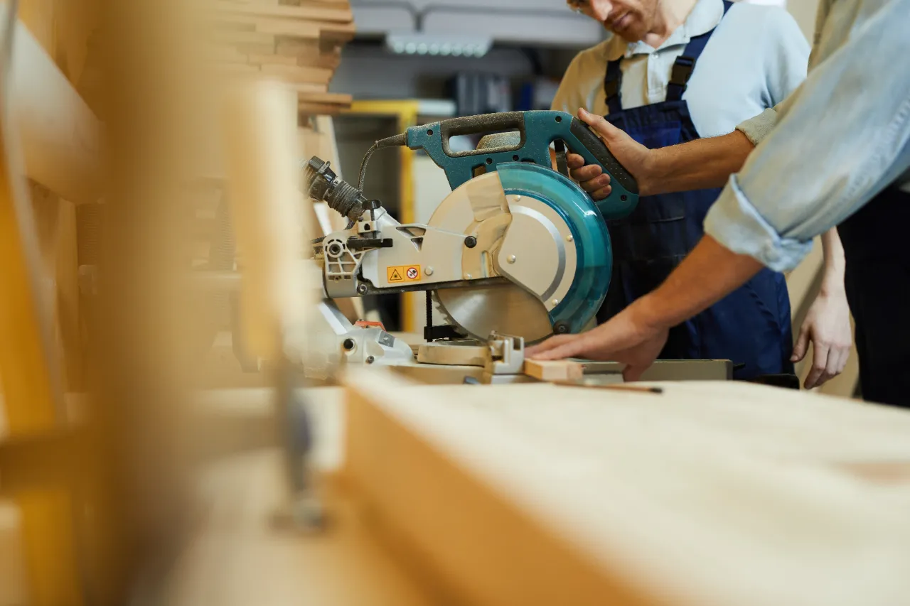 Carpentry work with a saw in the shop in Bridgeport, CT