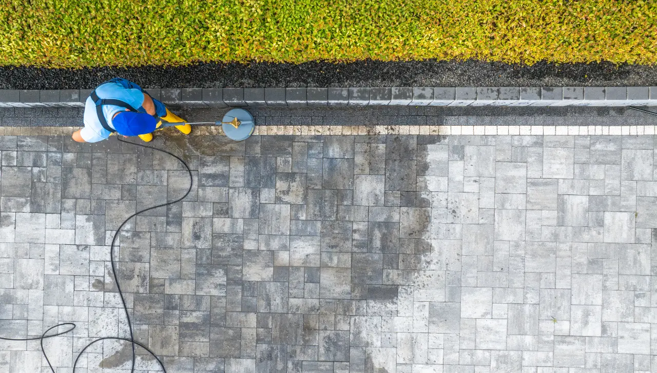 Pavers cleaned with a pressure washer in Bridgeport, CT