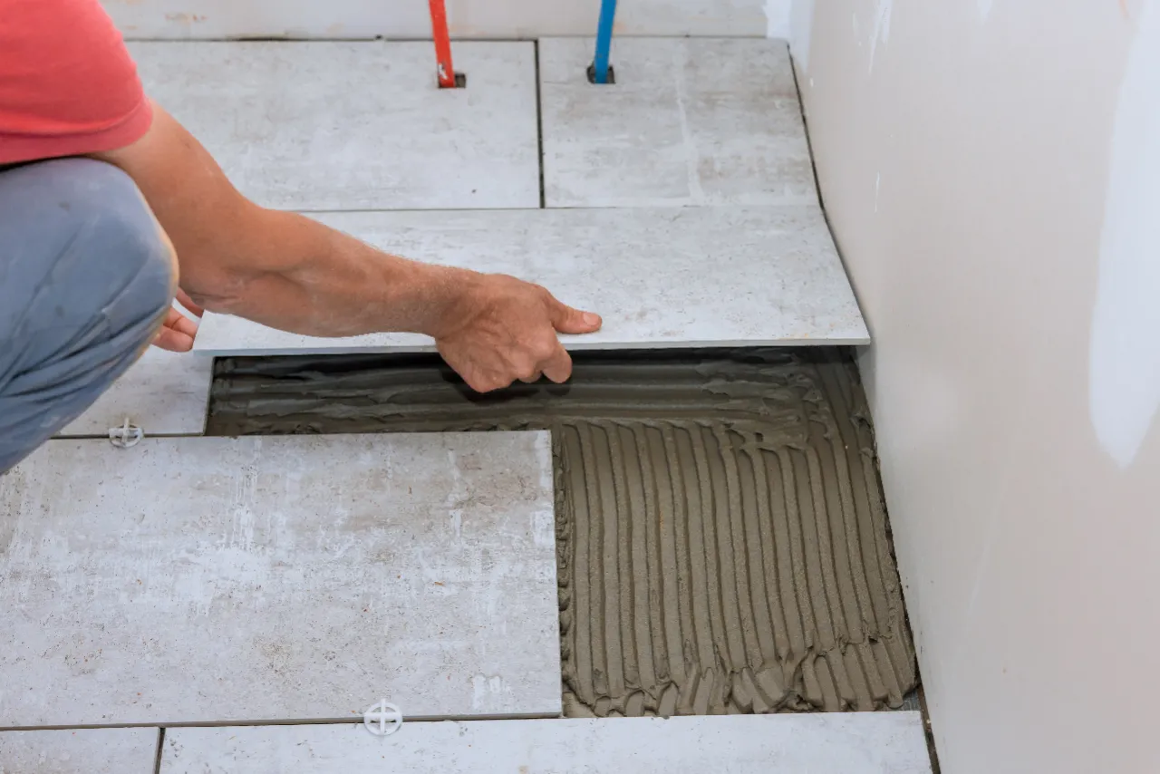 Gray floor tiles laid in a home in Greenwich, CT