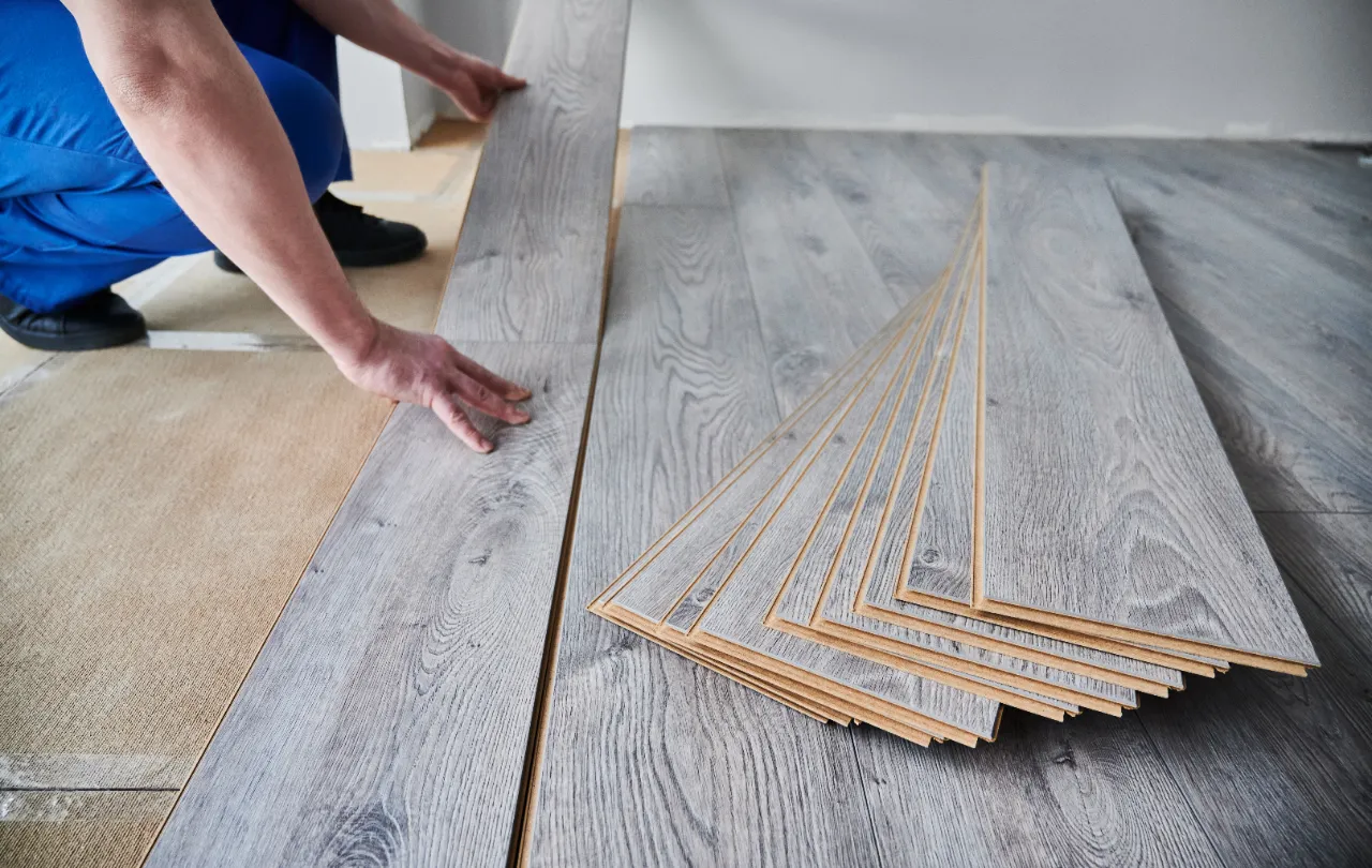 Grey laminate flooring laid in a home in Bridgeport, CT