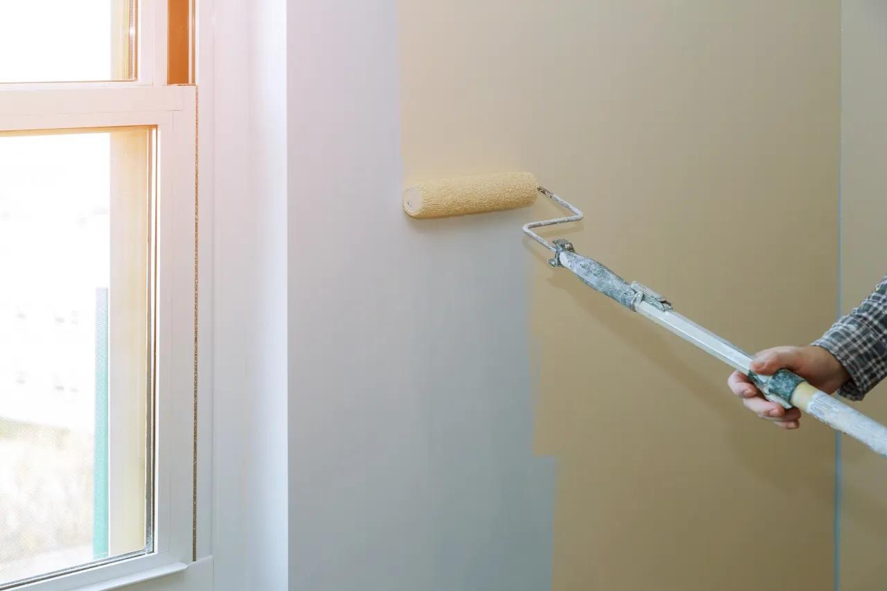 Interior wall painting with a roller